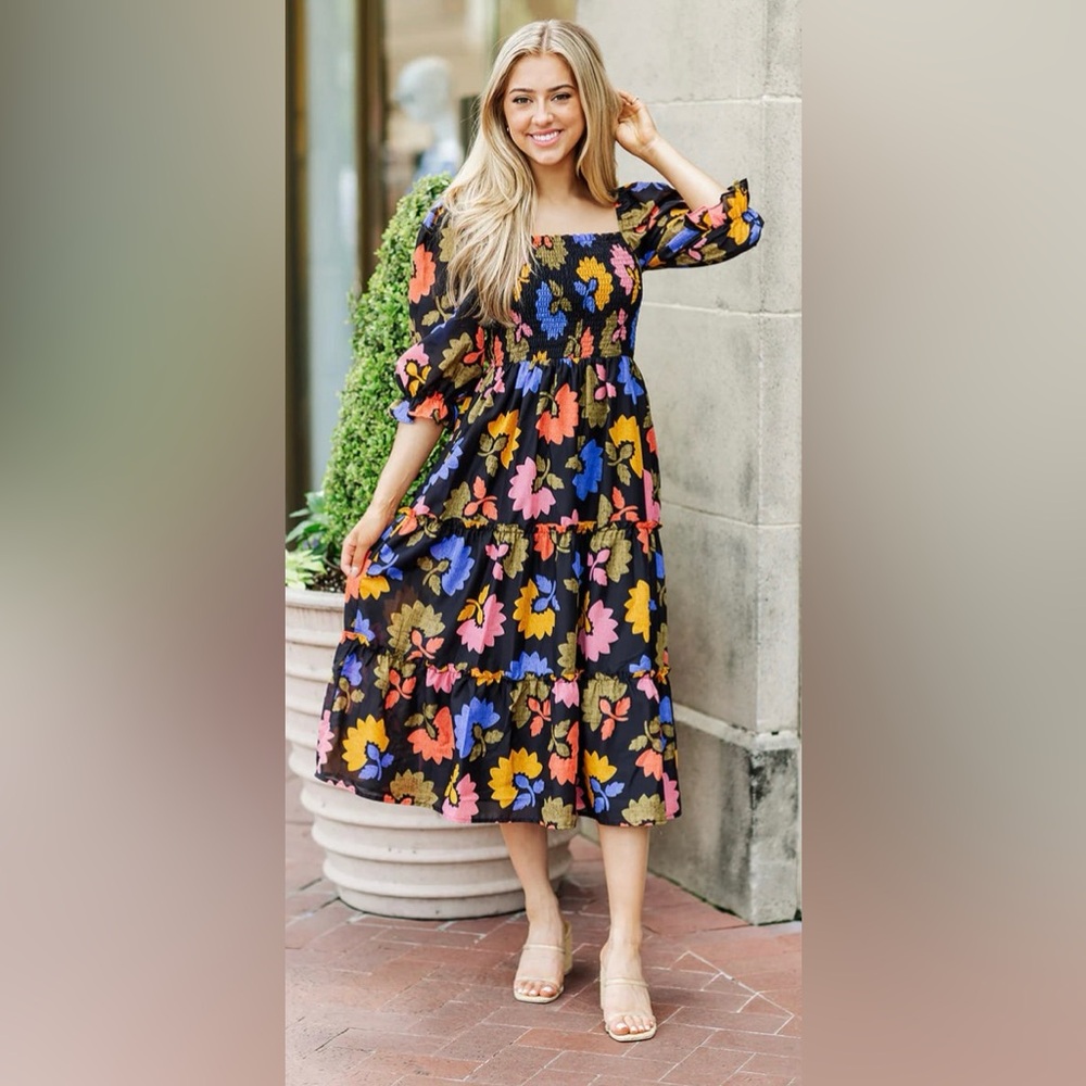 J. Marie Square Ruched Avery Midi Dress